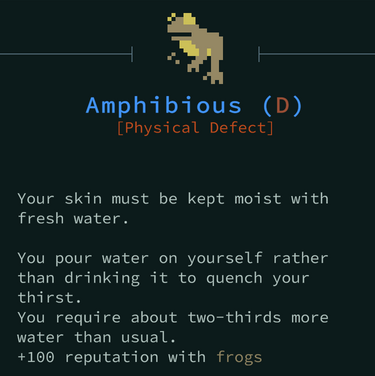 Screenshot showing a description of the "amphibious" defect