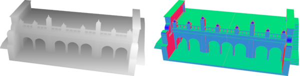 Architectural model, shown with depth and normals