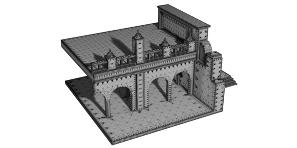 Architectural model, shown as a model + wireframe