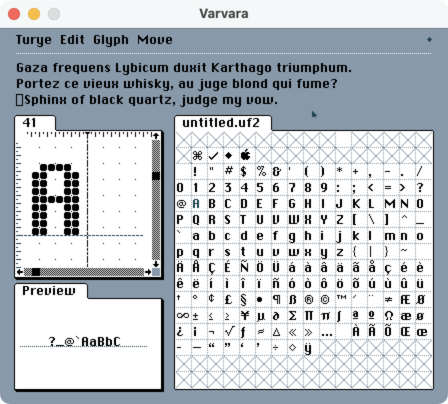 screenshot of the turye font editor