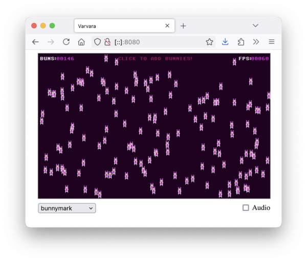 screenshot of the bunnymark demo running in a web browser